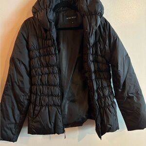 Nine West Black Puffer Down Jacket with Stand-Up Collar